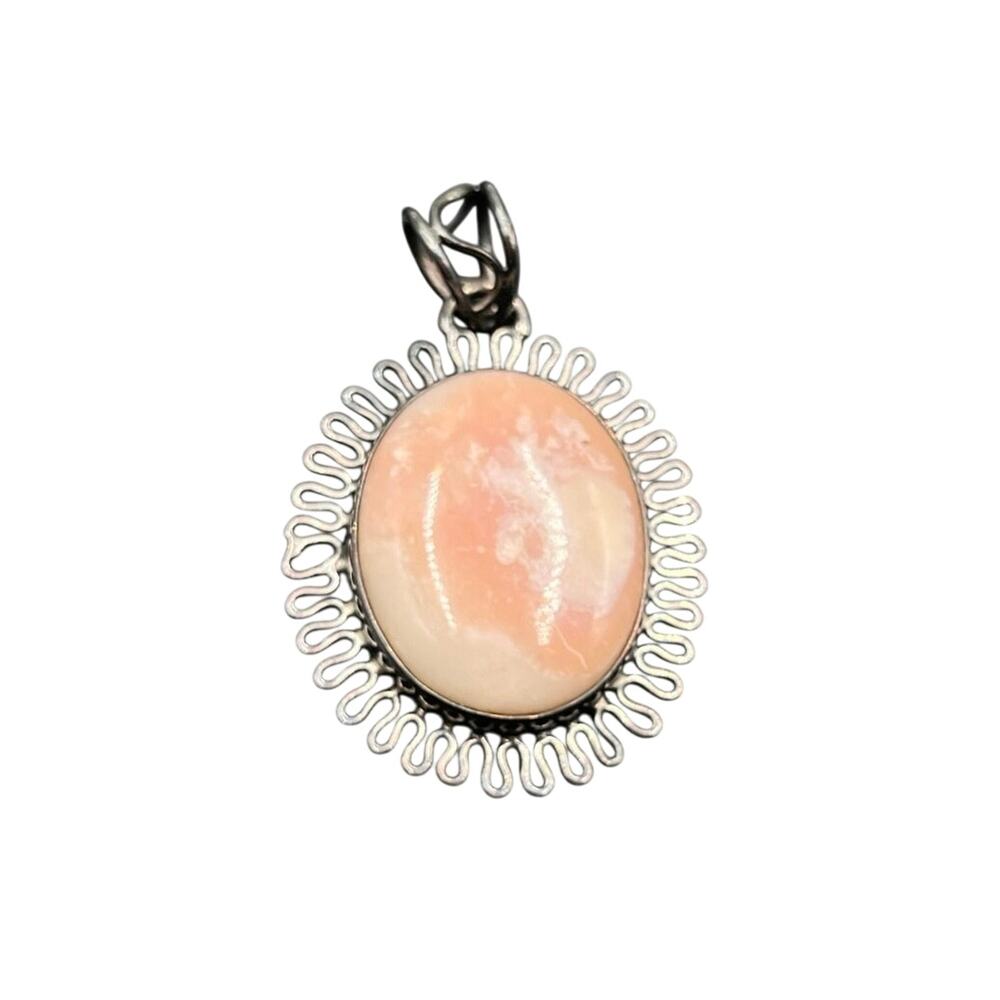Pink White Pink Opal, Sterling Silver Peace and Penance Stone Pendant